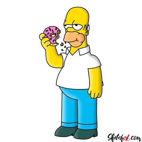 A page for describing characters: How to draw Homer Simpson eating a donut - Step by step ...
