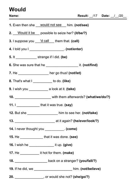 101 Printable Would Pdf Worksheets With Answers Grammarism