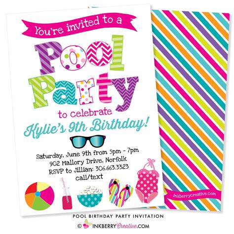Printable Birthday Invitations Pool Party