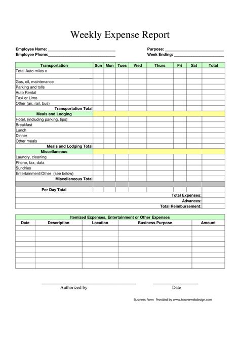 Download Weekly Expense Report Form Pdf