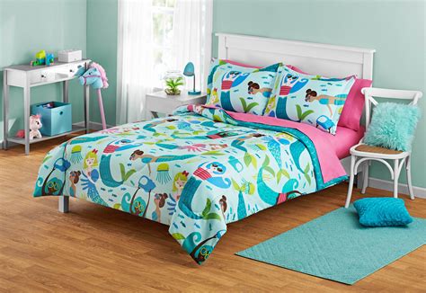 Your Zone Blue & Pink Mermaid Bed in a Bag Kids Bedding Set - Walmart 