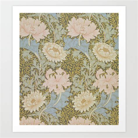 William Morris Vintage Chrysanthemum Pastel Pink Gold Blue 1876 Art