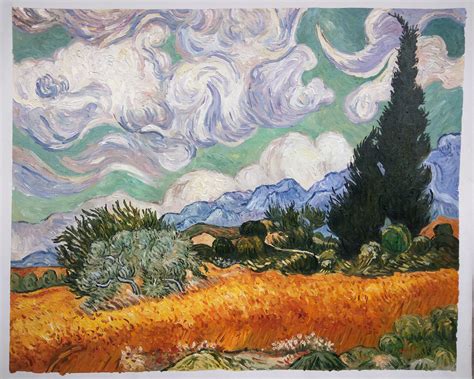 A side by side comparison. Wheat Field with Cypresses Van Gogh reproduction | Van Gogh Studio