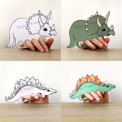 Dinosaur Puppet Paper Craft Printable Finger Puppet Kids Craft Etsyde