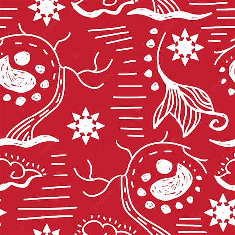 Hand Drawn Ethnic Batik Floral Seamless Pattern With Red And White