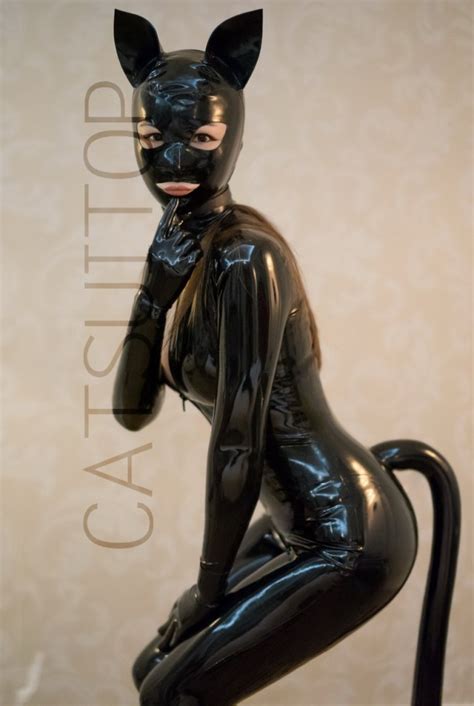 New Females Latex Catsuit With Tail Inflatable With Front Zip