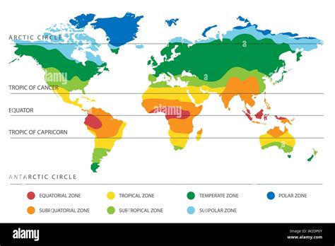 Mapa De Las Zonas De Clima Mundial Con Ecuador Y Trópico Líneas