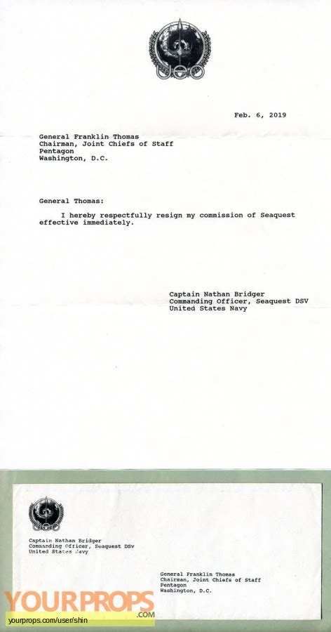 If not, a concise and professional letter is the way. SeaQuest DSV Resignation Letter & Envelope original TV series prop