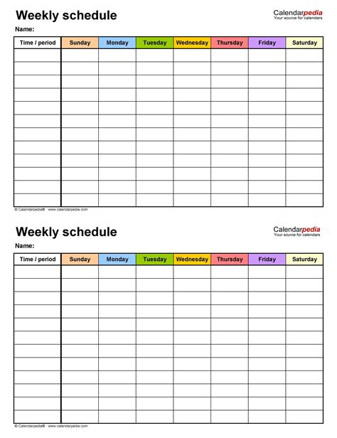 One Week Schedule Template Addictionary