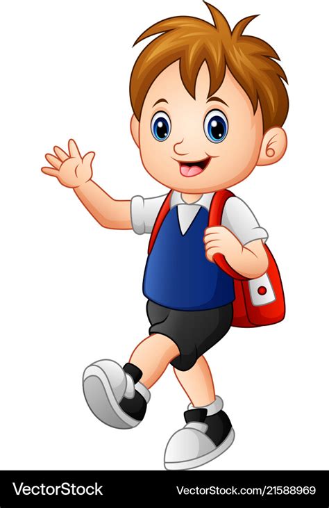 Cute Boy Walking To School Royalty Free Vector Image
