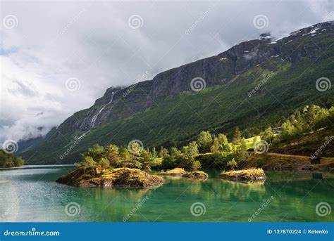 Lovatnet Green Lake In Lodal Valley Norway Stock Photo Image Of