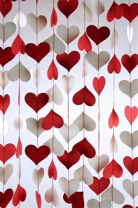 Make A Gorgeous Curtain Of Red White Paper Heart Garlands For A