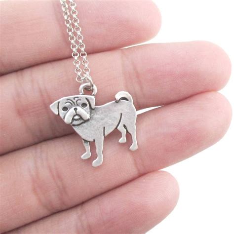 Baby Pug Puppy Shaped Charm Necklace In Silver Animal Jewelry Dog
