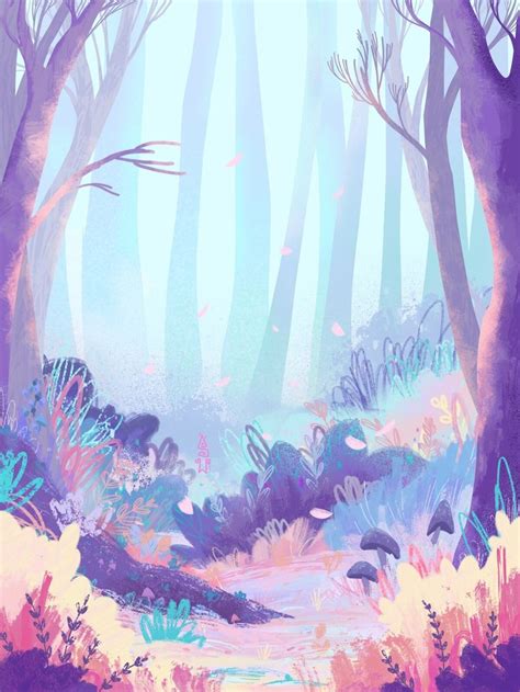 An Illustration Of A Forest With Lots Of Trees And Plants In The