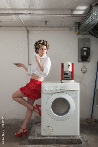 Sexy Woman In Laundry Interior Stock Photo Adobe Stock