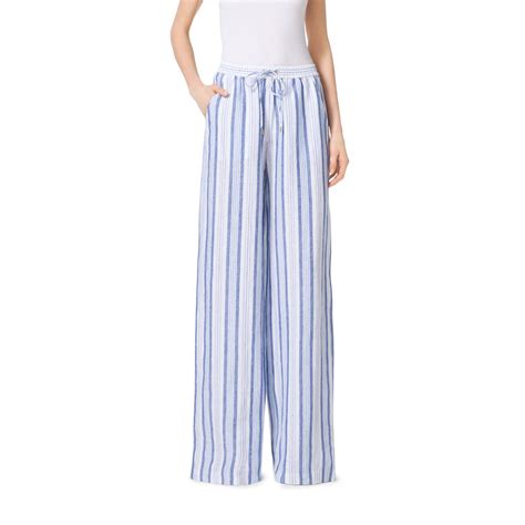 Nwt Michael Kors Blue Belted Chambray Wide Leg Pants Size Small High