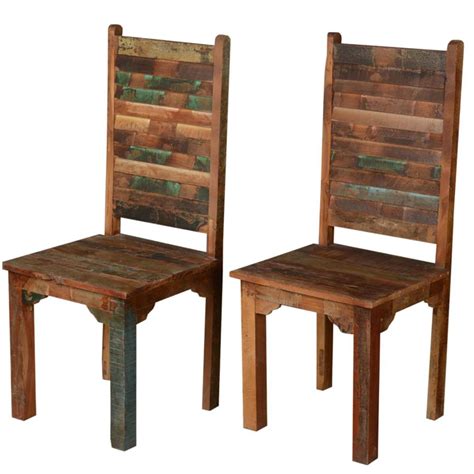 Rustic Distressed Reclaimed Wood Multi Color Dining Chairs Set Of 2
