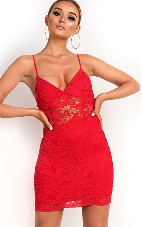 pippa lace bodycon dress in red ikrush