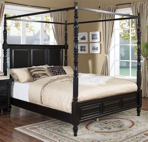 Martinique Rubbed Black Canopy Bedroom Set With Drapes From New