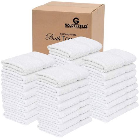 Gold Textiles 60 Packs White Economy Bath Towels Bulk 24x48 Inch Cotton
