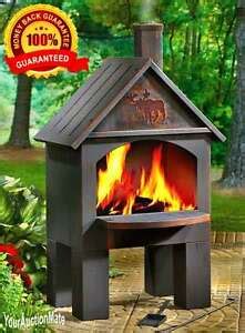 A chiminea is a free standing front loading fireplace or oven with a bulbous body and usually a vertical smoke vent or. Chiminea Cooking Outdoor Fire Grill Fireplace Firepit Pit BBQ Stove Pizza Oven | eBay