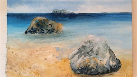 Watercolor Tutorial How To Paint A Seascape With Sky Ocean Wet Sand