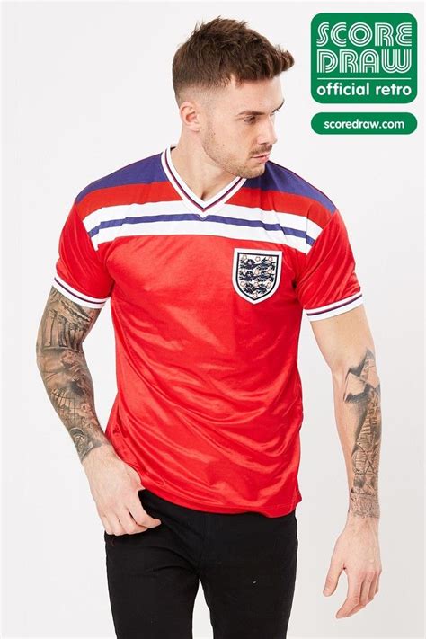 Mens Score Draw England 1982 World Cup Finals Retro Jersey Shirt Red