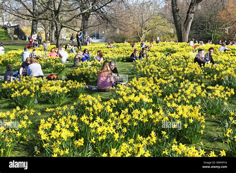 London Uk 9th March 2014 People Enjoying The Warm Weather And Stock