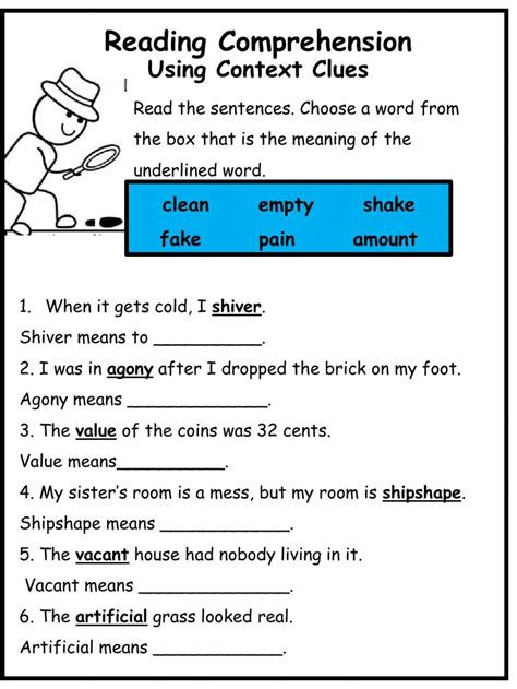 Reading Comprehension With Context Clues Worksheet