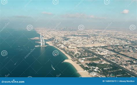 Aerial View Of Dubai Downtown And The Coastline Uae Stock Photo