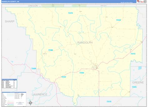 Randolph County Ar Zip Code Wall Map Basic Style By Marketmaps Mapsales