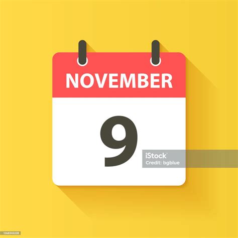 November 9 Daily Calendar Icon In Flat Design Style Stock Illustration