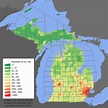 Michigan population density map [600 x 600]. : MapPorn