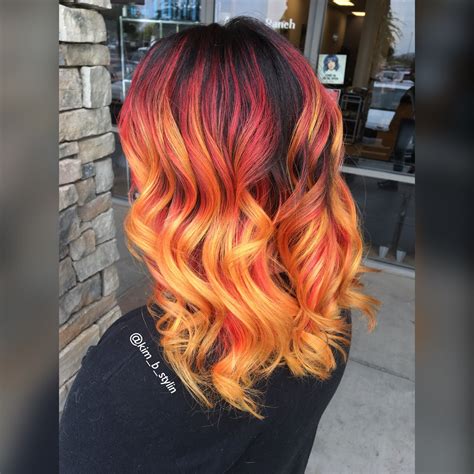 Fire Balayage Ombr With Red Yellow And Orange Melted Together To