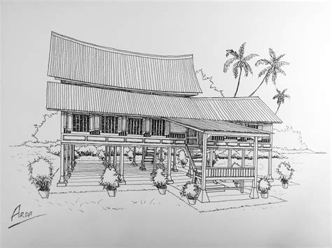 Koleksi Lukisan Rumah Tradisional Melayu Arda House Illustration