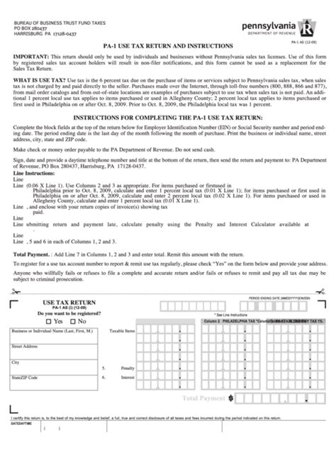 Form Pa 1 As I Use Tax Return Printable Pdf Download