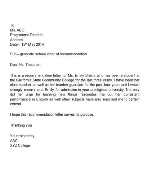 Letter Of Recommendation For High School Student Writing Letter Of