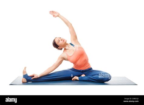 Beautiful Sporty Fit Yogini Woman Practices Yoga Asana Parivrtta Janu