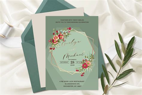 Mint Green Wedding Invitation Template Wildflowers Wedding Etsy Canada