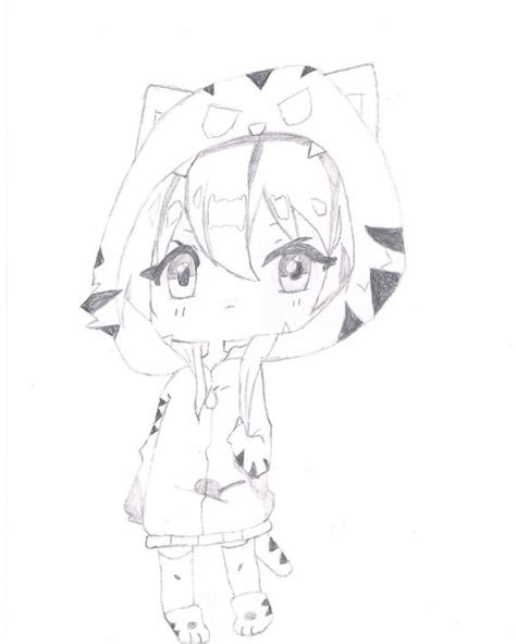 Hand Drawn Anime Chibi Girl With Tiger Hoodie Etsy