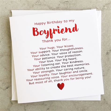 Personalised Boyfriend Birthday Card Poem Card Romantic Birthday Card