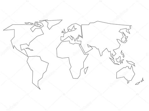 Simplified Black Outline Of World Map Divided To Six Continents Simple Flat Vector Illustration