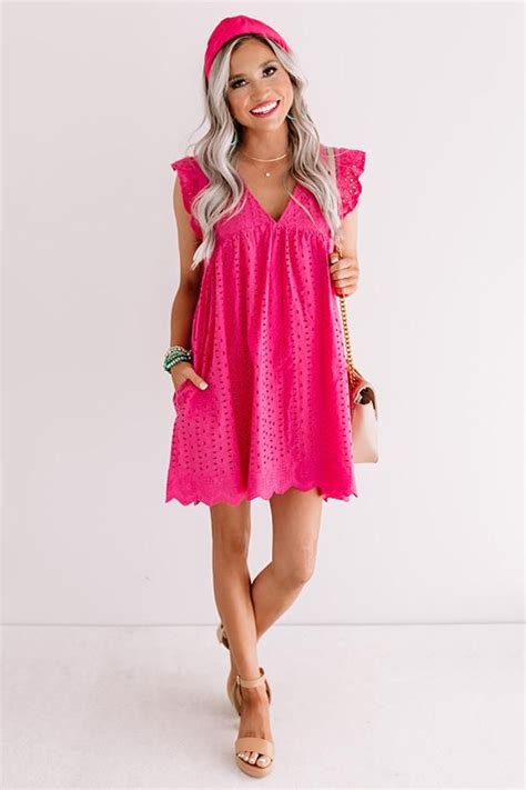 Sway Into Style Eyelet Romper Hot Pink Pink Dress Casual Hot Pink