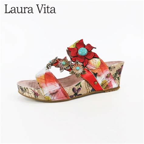 Laura Vita 2019 New Genuine Leather Sandals Women Shoes Vintage