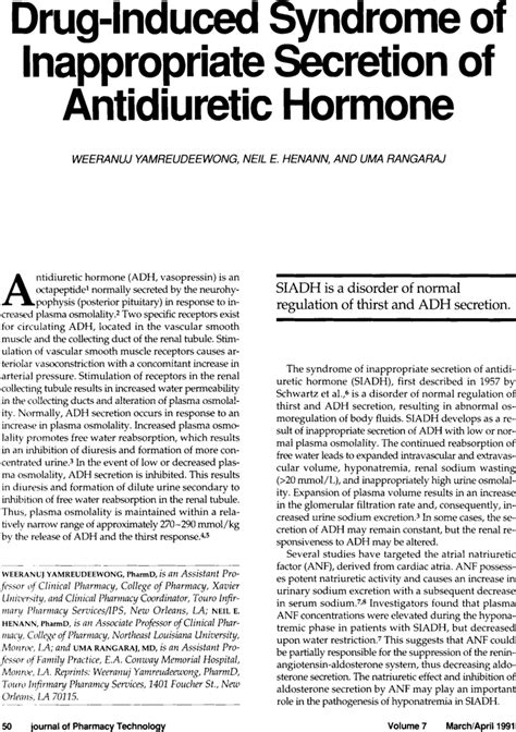 Drug Induced Syndrome Of Inappropriate Secretion Of Antidiuretic