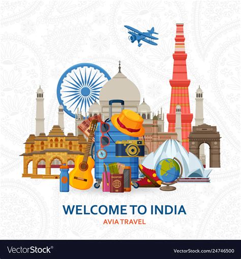 Travel In India Concept Indian Most Famous Sights Vector Image
