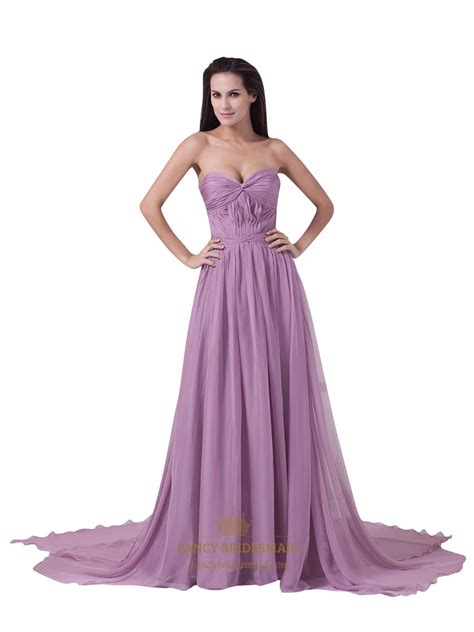 Lilac Strapless Crinkle Chiffon Sweep Train Prom Dress