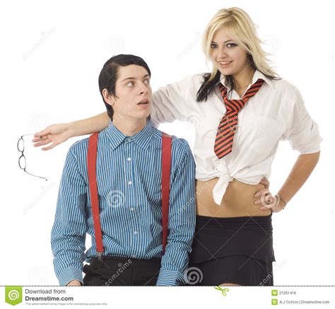 Nerd Boy Surprised By Pretty Girl Royalty Free Stock Image Image