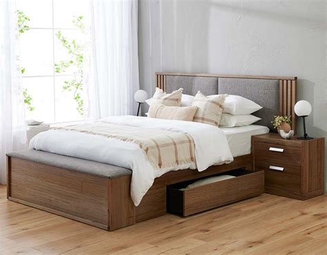 Bentley Bed Frame Wupholstered Bedhead And Storage Foot Box Storm Blaze