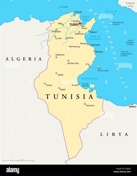 Tunisia Political Map With Capital Tunis National Borders Most